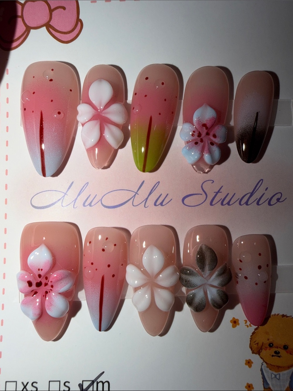 3D Floral Pink Ombre Press-On Nails